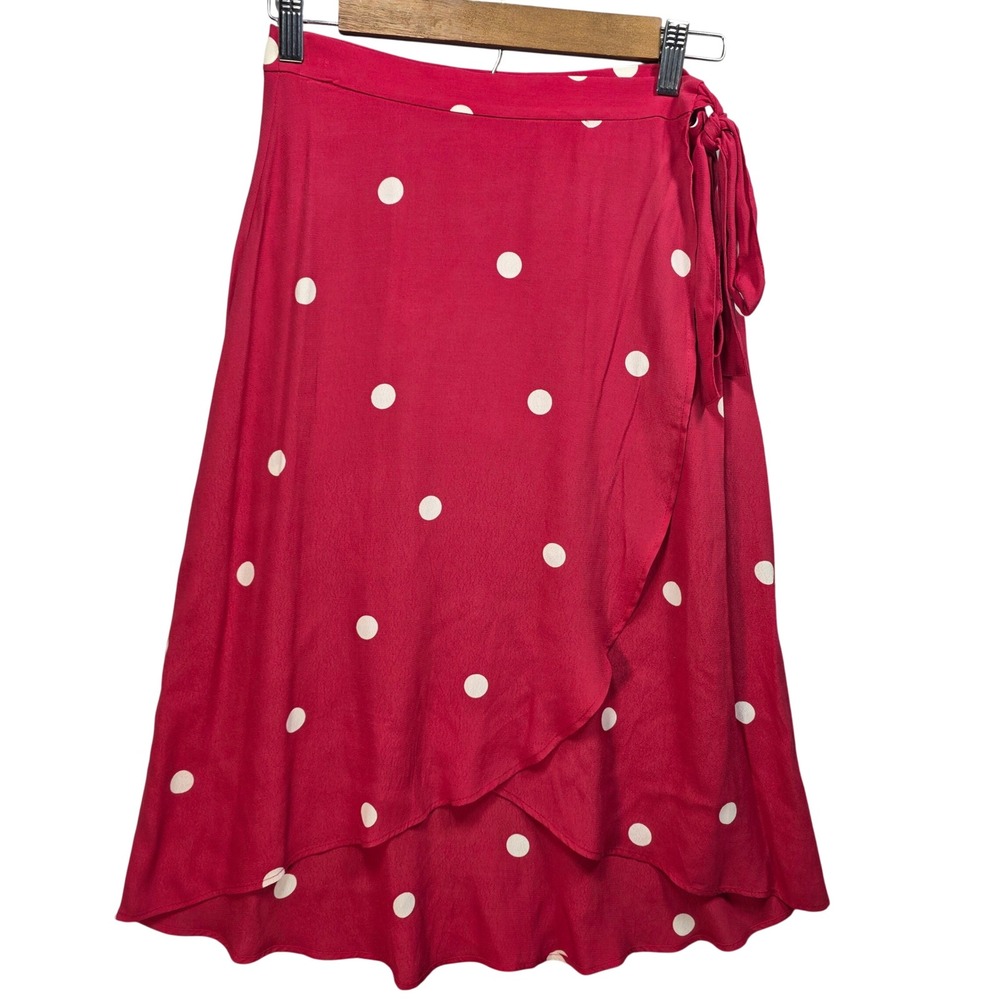 Loft Polka Dot Wrap Skirt Women 0P Red White Midi Tulip Hem Viscose Pretty Woman